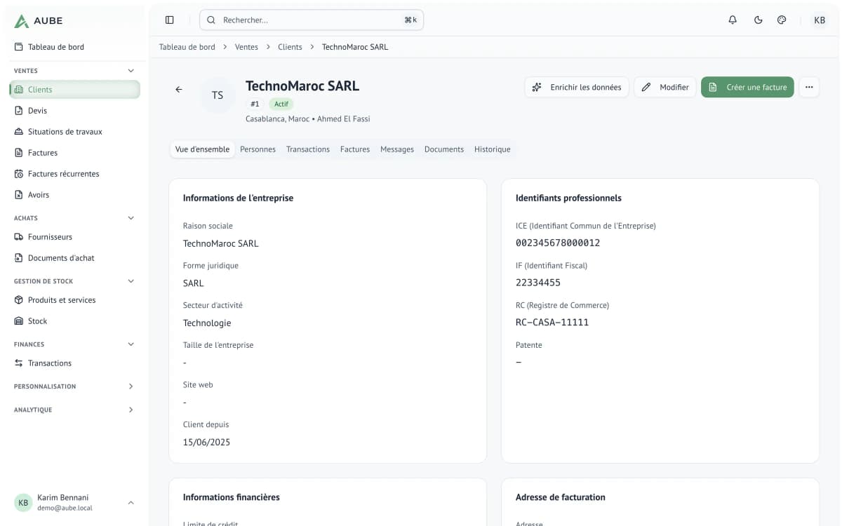 Aube : fiche client