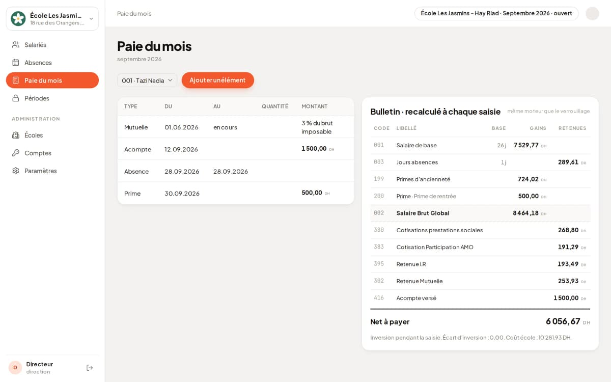 SimplePaie : paie du mois d’un salarié et son bulletin recalculé en direct
