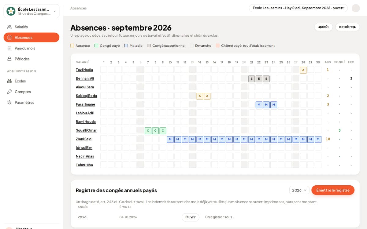 SimplePaie : absences et congés du mois