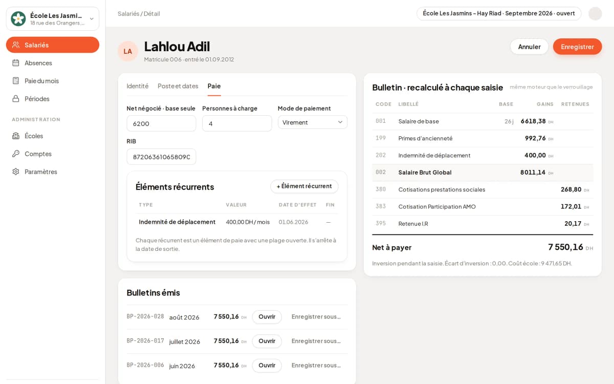 SimplePaie : fiche salarié et bulletins émis
