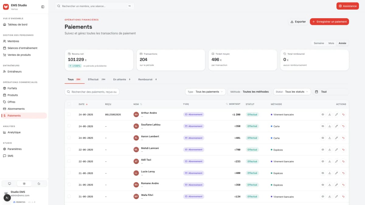 Vertus : paiements